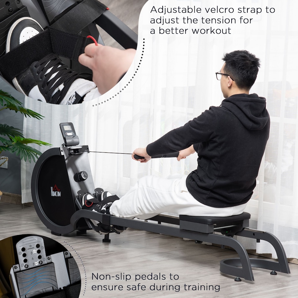 image 1 of HOMCOM Magnetic Foldable Rower with 16-Level Adjustable Resistance for Home, Gym
