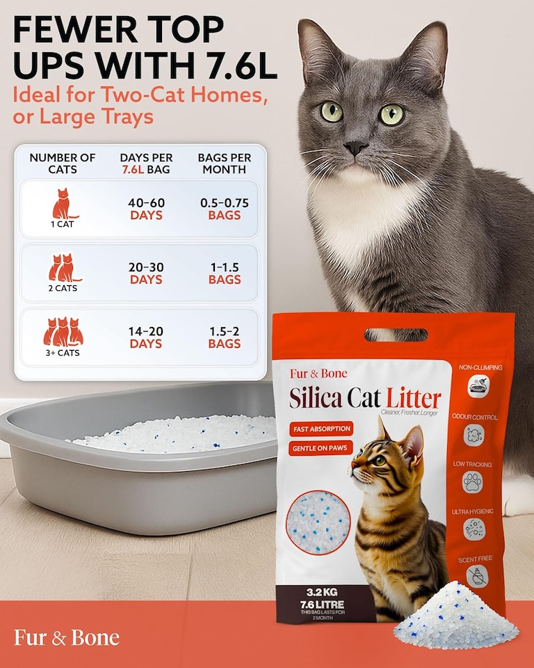 image 1 of Fur & Bone 7.6L Silica Cat Litter Crystals Low Dust