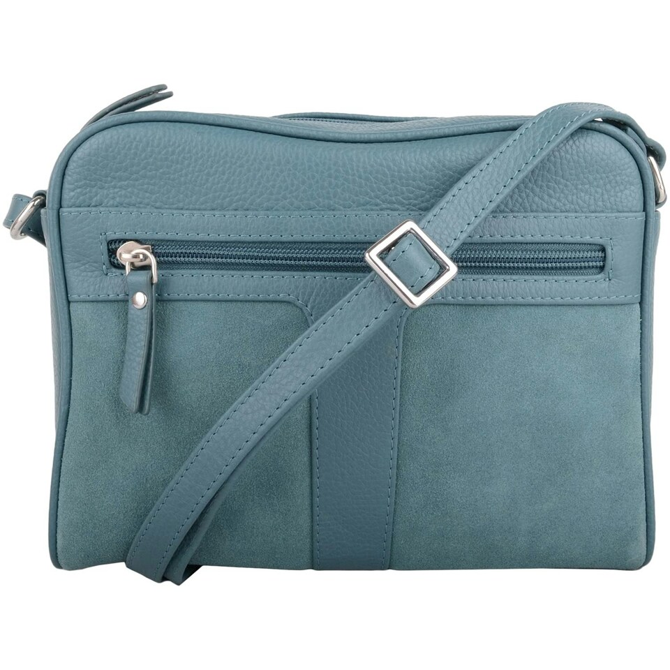 image 1 of Genuine Soft Leather Crossbody Shoulder Handbag with Suede Panelling Blue | Aqua