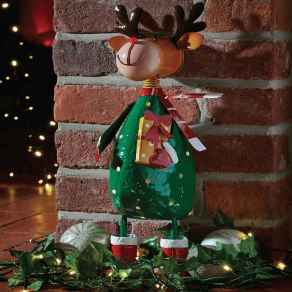 image 1 of 44cm Hand Painted Metal Christmas Polka Dot Rudolph Decoration