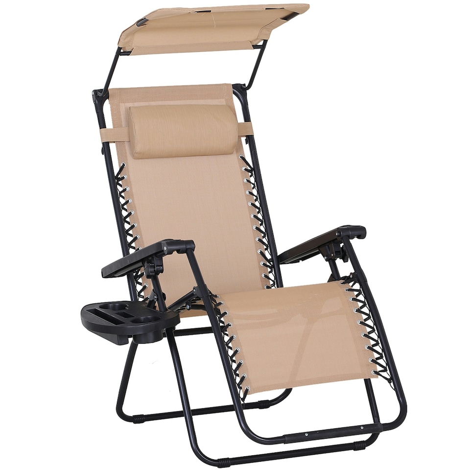 image 1 of Outsunny Zero Gravity Chair Adjustable Patio Lounge with Cup Holder