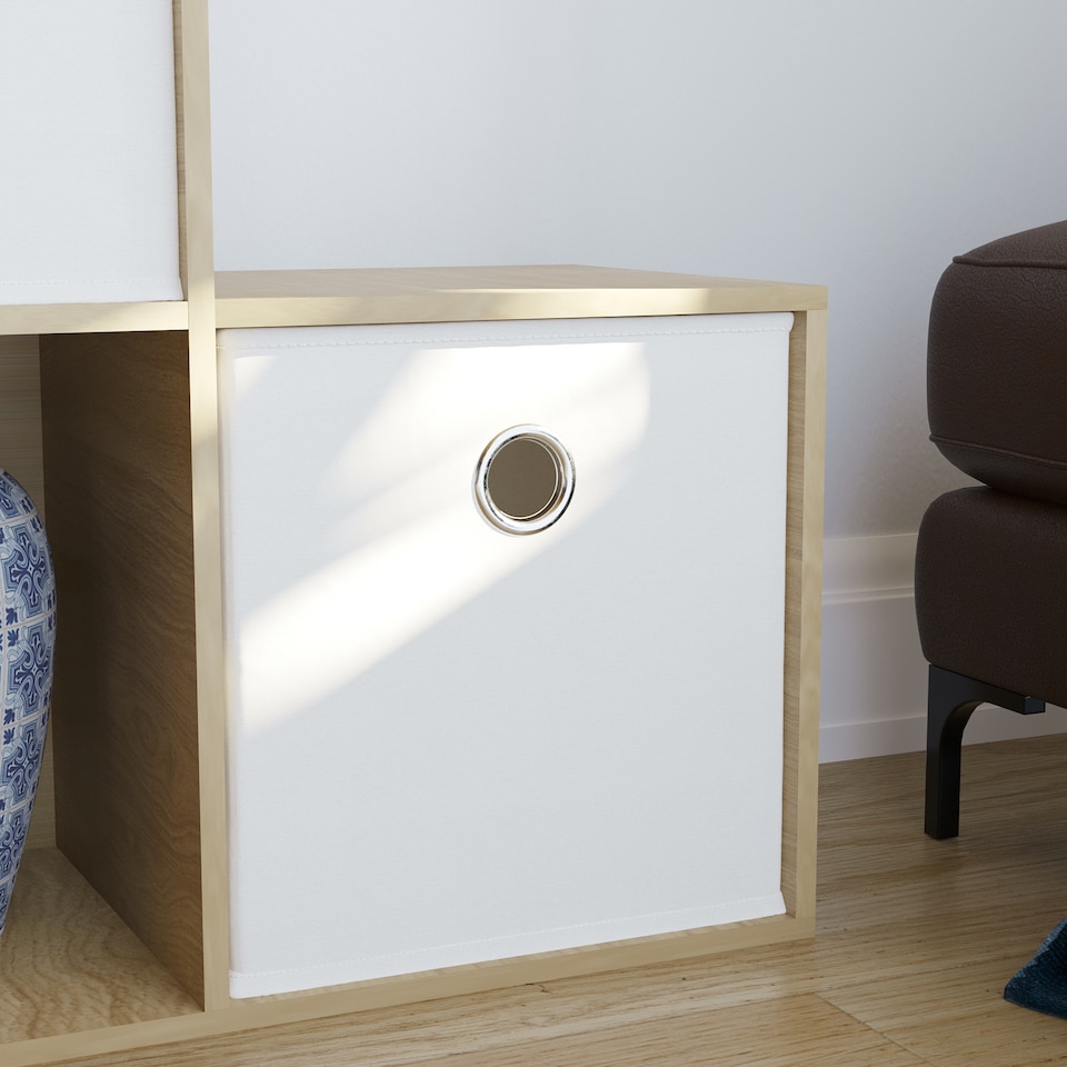 image 1 of Vida Designs Durham 10 Cube Storage Unit, Oak & Set of 5 White Cube Storage Baskets