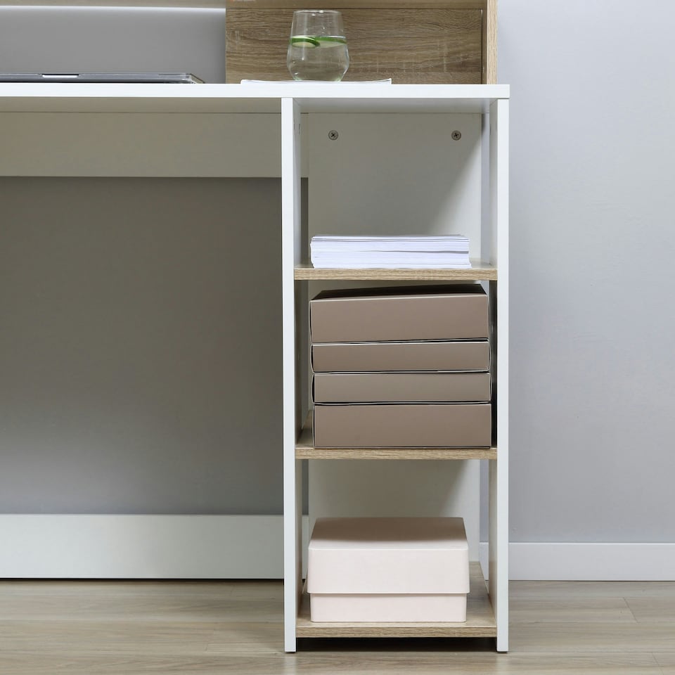 image 1 of HOMCOM Multi-Storage & Workstation Desk Table Storage Shelves Home Office Oak