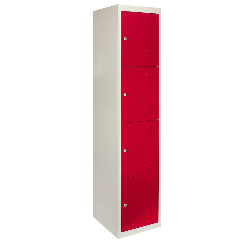 image 1 of 3 x Metal Storage Lockers - Four Doors, Red - Flatpack Red