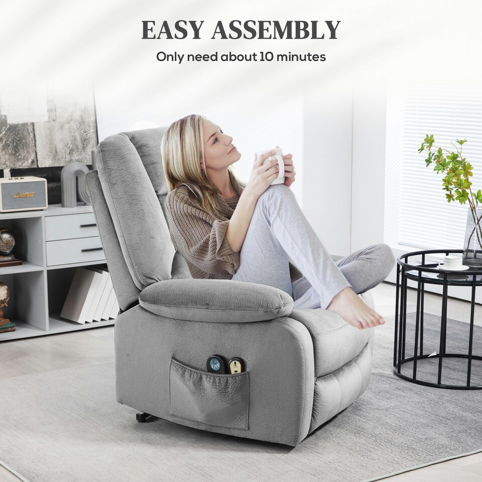 image 1 of HOMCOM Riser and Recliner Chair Lift Chair with Vibration Massage, Heat, Grey Grey