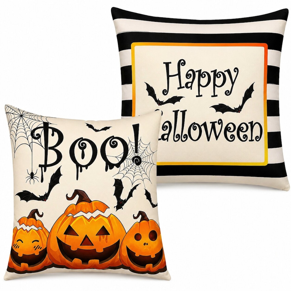 image 1 of Covers&All Halloween Decorative Square Throw Pillow Set of 2 with Inserts & Covers Accent Pillows for Sofa, Couch & Home Décor, Square 16 in x 16 in