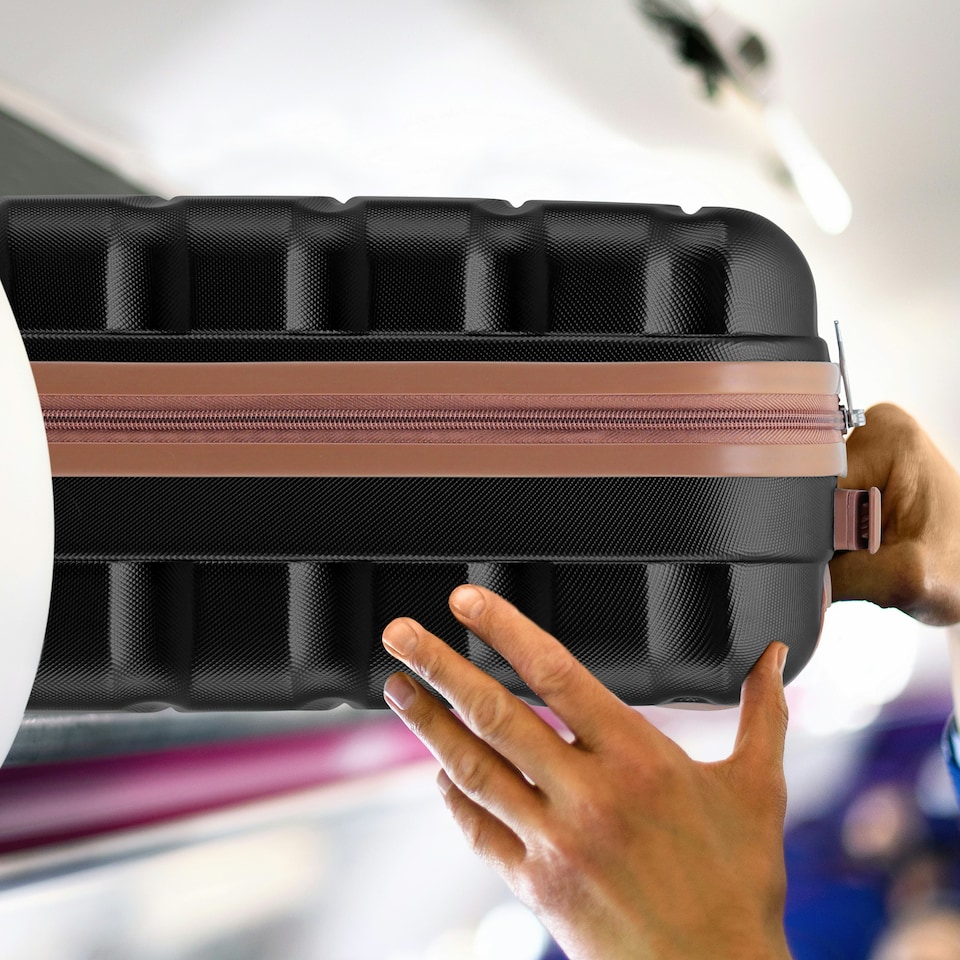 image 1 of Flight Knight Suitcase Set, Large Suitcase, Extra Large Suitcase, Cabin Suitcase 55x40x20cm - 60+ Airlines Approved - EasyJet, Jet2, Ryanair Priority Carry On | Black | Black/Tan | Large