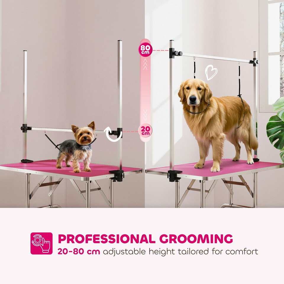 image 1 of PawHut Metal Adjustable Dog Grooming Table Rubber Top 2 Safety Slings Mesh