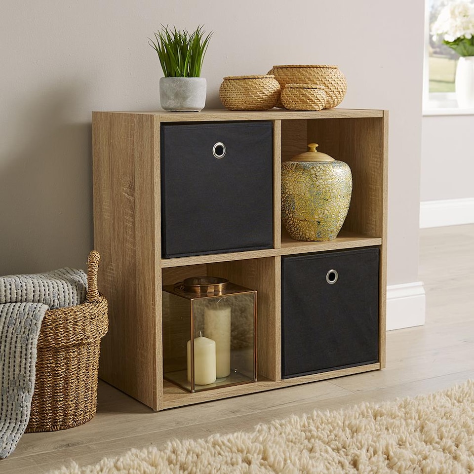 image 1 of Storage Cube 4 Shelf Bookcase Wooden Display Unit Organiser Home | Brown | Oak