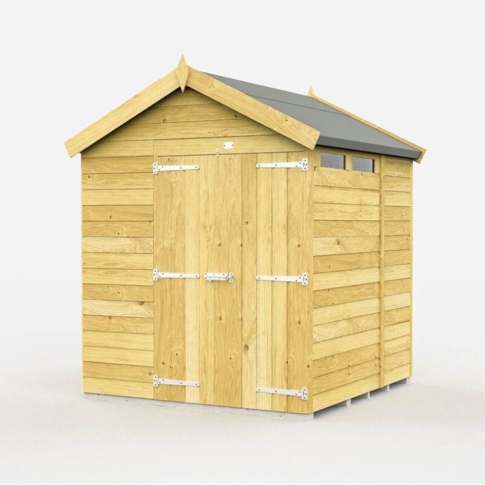 image 1 of 7 x 6 Feet Apex Security Shed - Double Door - Wood - L187 x W214 x H217 cm | Brown