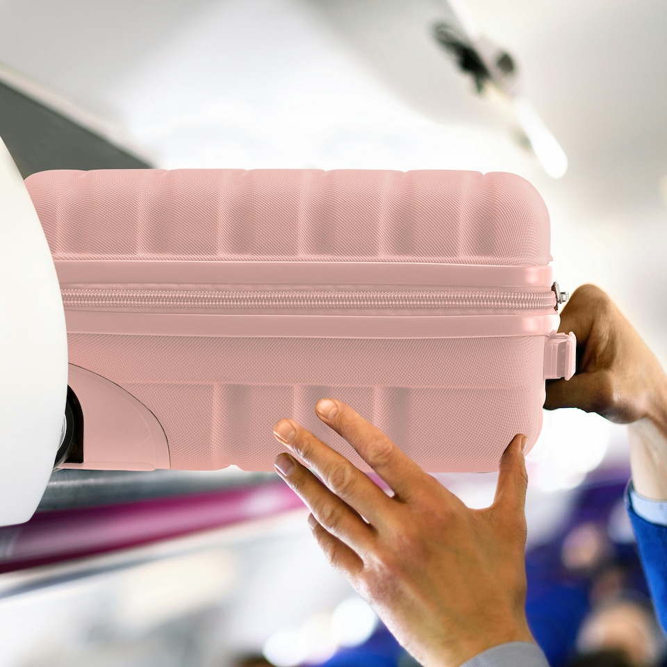 image 1 of Flight Knight Lightweight 2 Wheel ABS Hard Case Suitcases Cabin Carry On Hand Luggage 100+ Airlines Approved - Wizz, Ryanair & easyJet Free Carry On 40x30x20cm | Pink | Rose | Cabin Bag