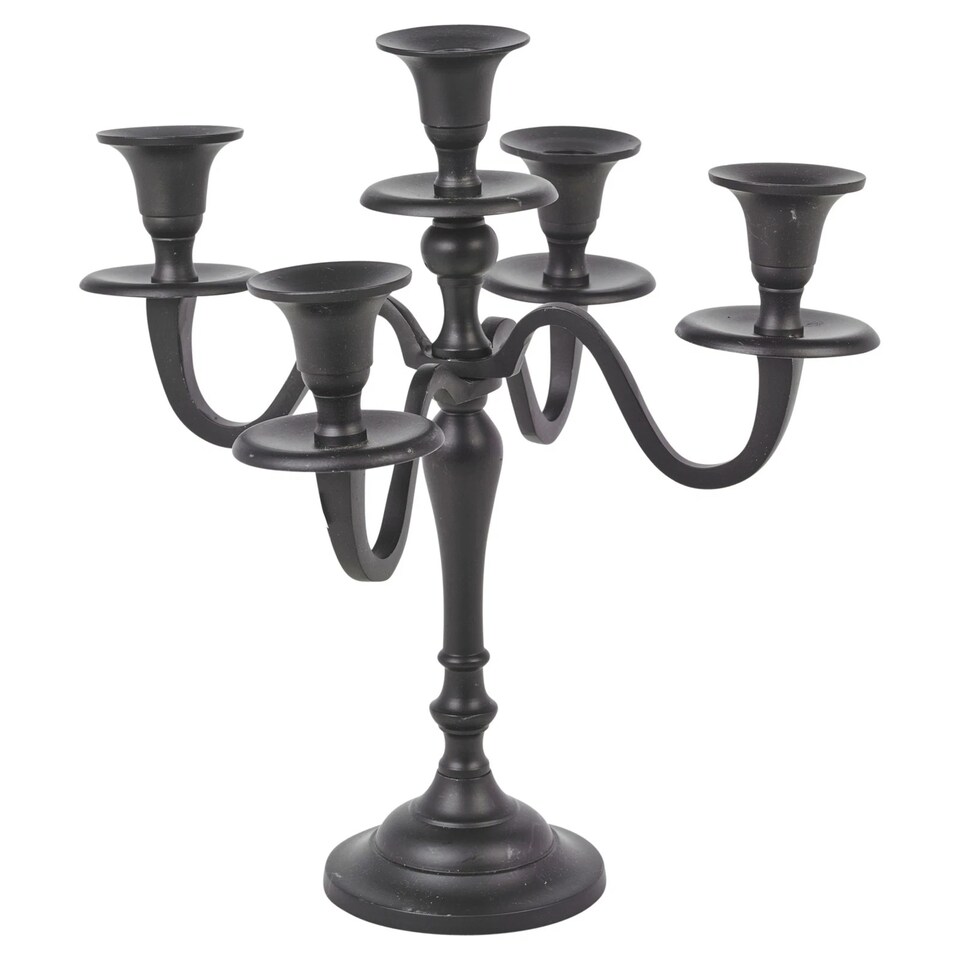 image 1 of 5 Arm Metal Candle Holder Stand Vintage Candelabra Centrepiece Home Decor 30cm | Black | Black | 1