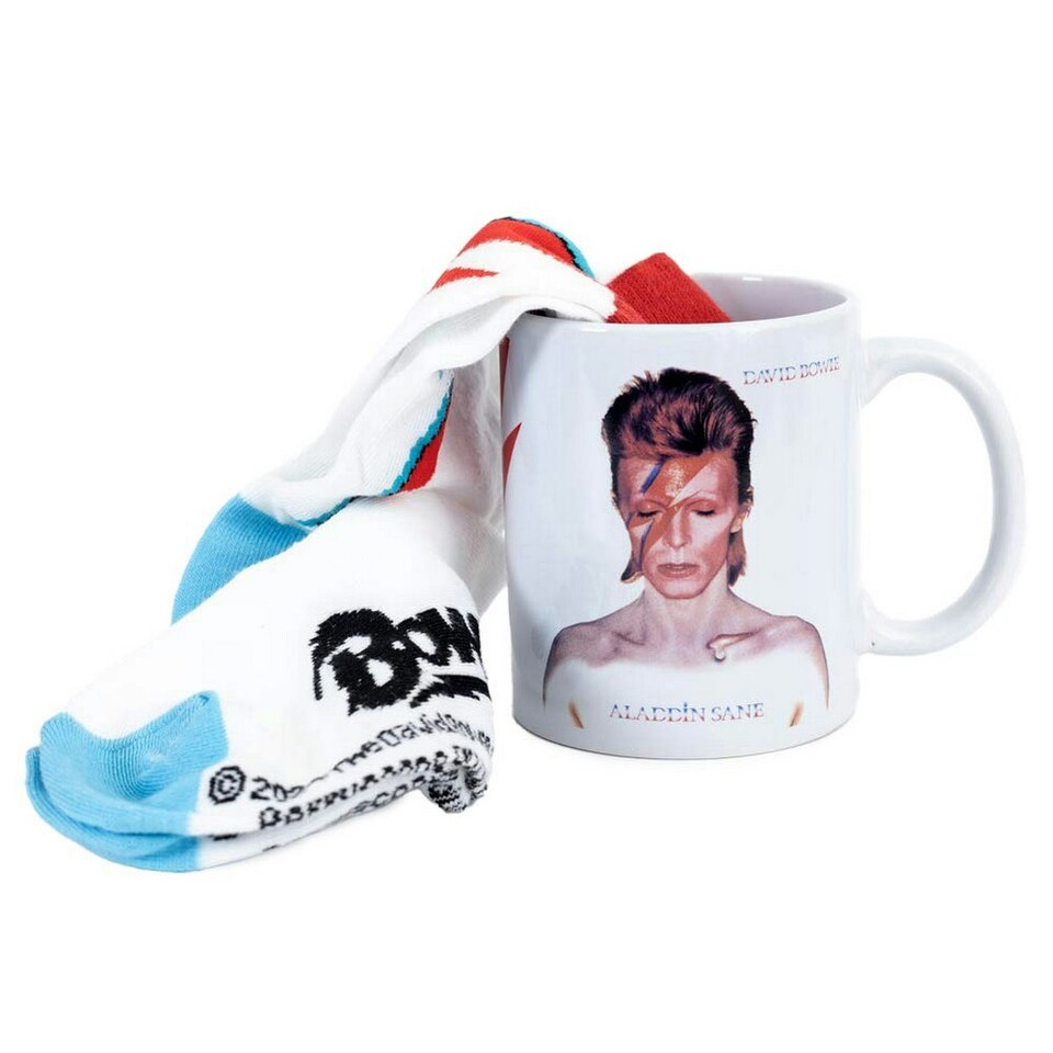 image 1 of David Bowie Aladdin Sane Mug and Sock Set - White/Black/Blue - 7 UK-11 UK