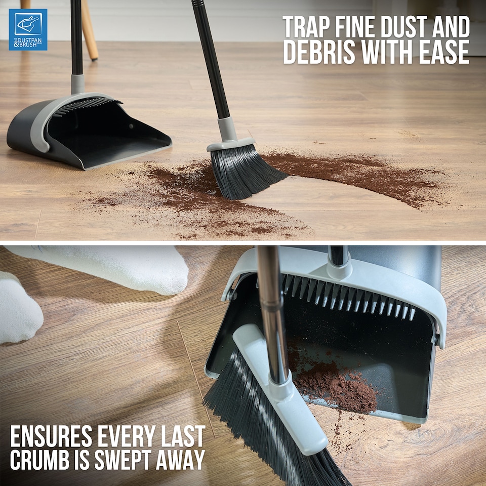 image 1 of Long Handled Dustpan and Brush Set Reduce Bending Tall Lobby Dustpan and Sweeping Brush