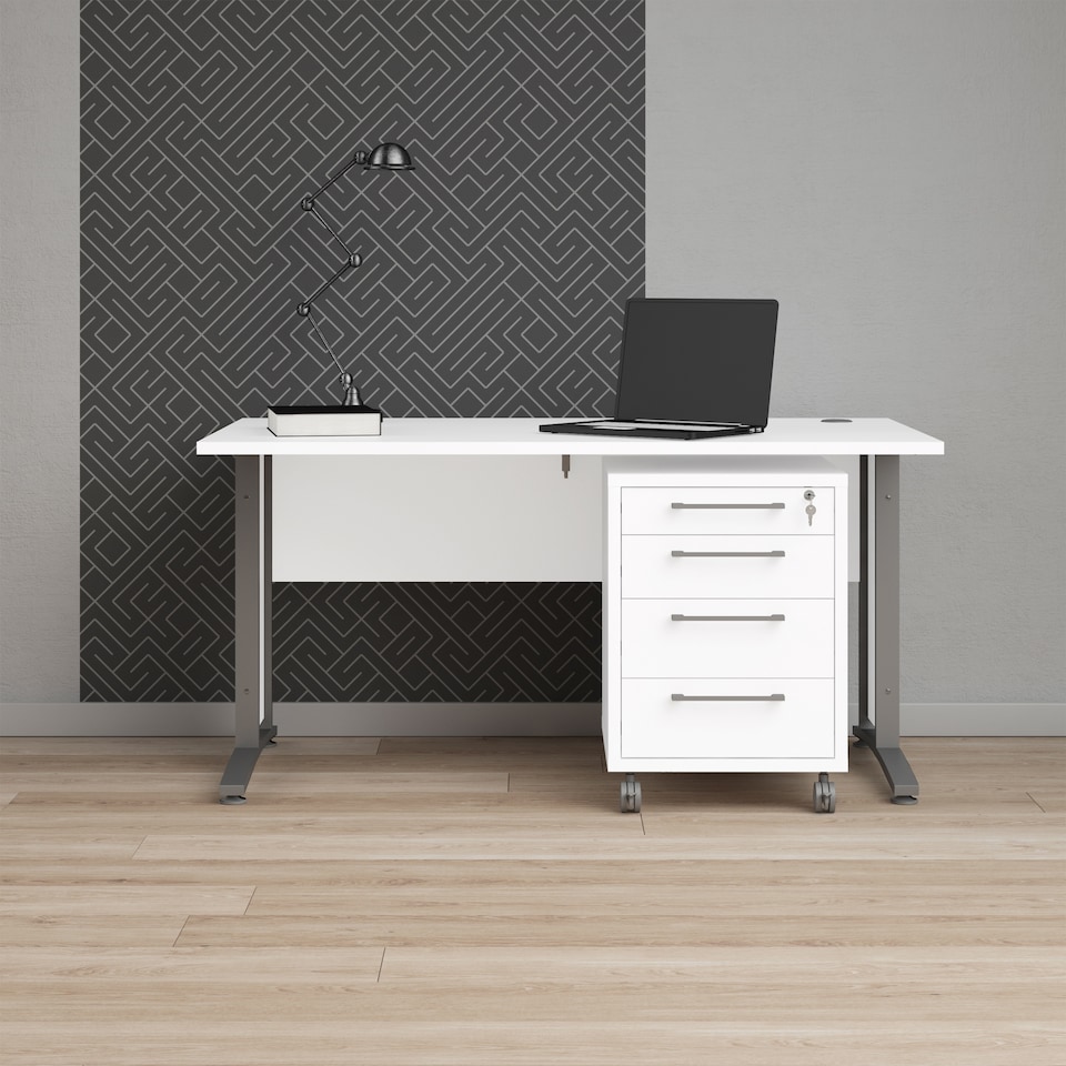 image 1 of Prima Desk 150cm in White with Silver Grey Steel Legs