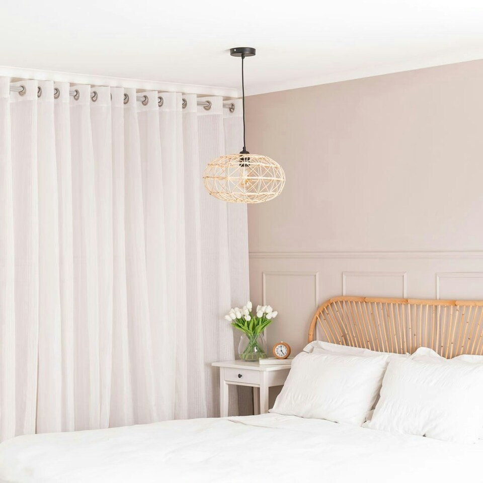 image 1 of ValueLights Caspian Wood - Rattan Natural Oval Ceiling Pendant Shade
