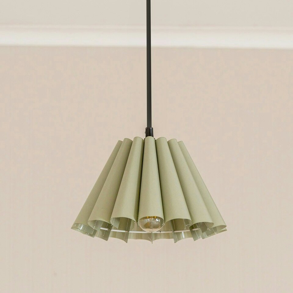 image 1 of ValueLights Lauren Sage Green Fabric Pleated Scallop Edge Tapered Ceiling Floor Table Lamp Shade