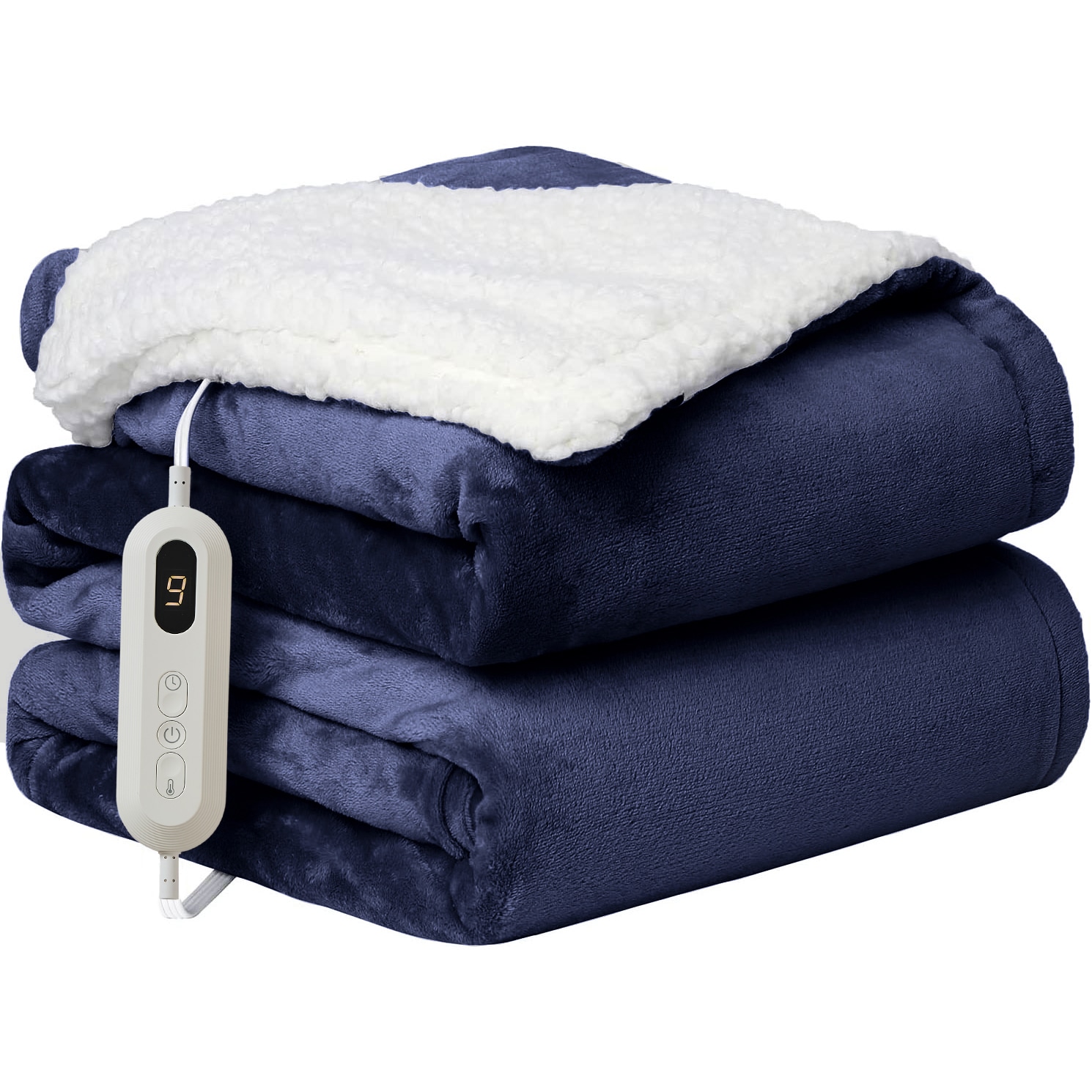 Neo Navy Electric Heated Throw Over Blanket - Reversible | Blue