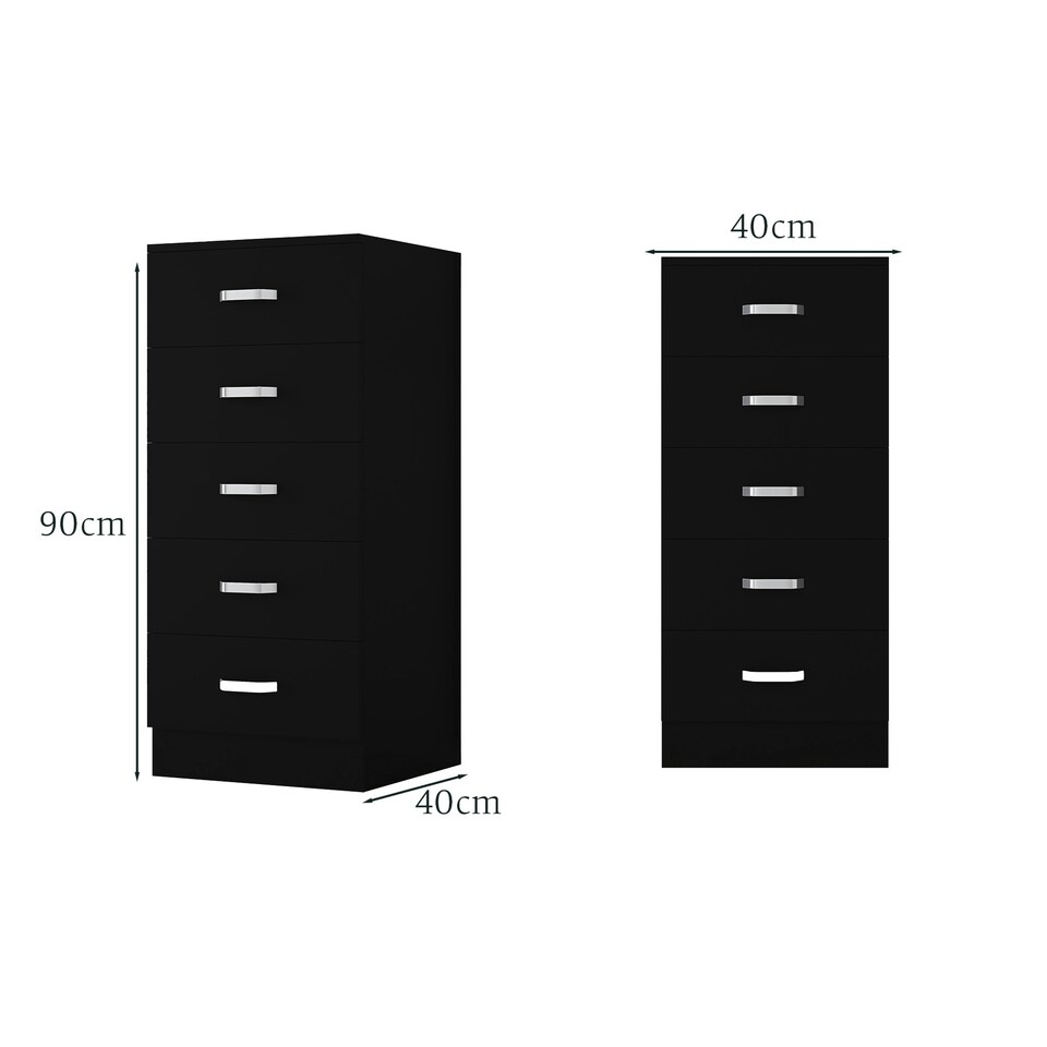 image 1 of FWStyle Tunis 5 Drawer Tallboy Slim Chest Of Drawers - Matt Black