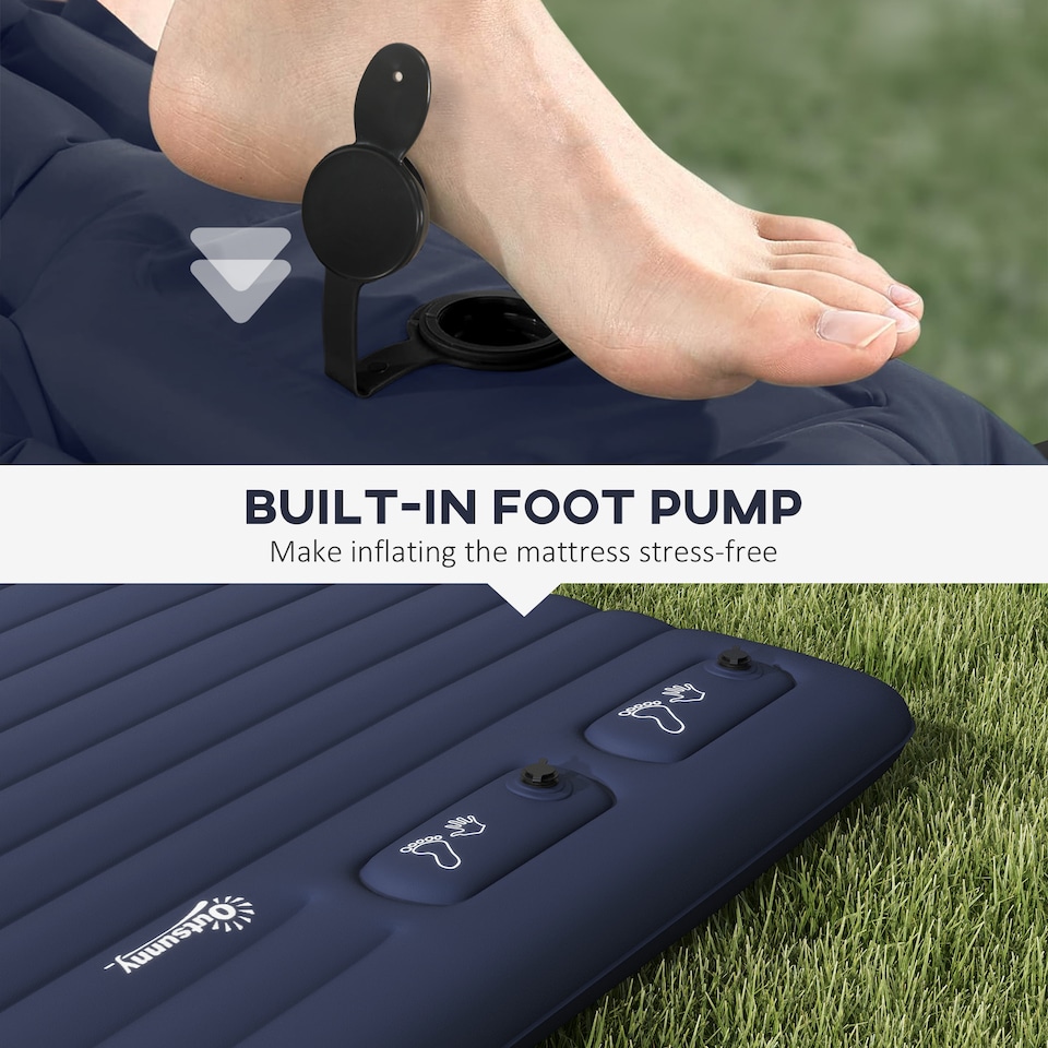 image 1 of Outsunny Double Air Bed Inflatable Mattress, 195 x 140 x 10cm, Blue