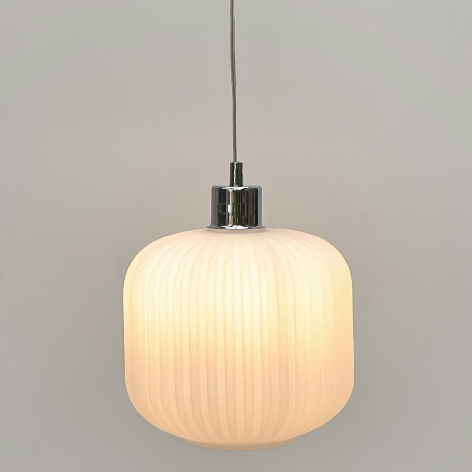 image 1 of First Choice Lighting Bento White Ribbed Glass with Chrome Pendant Fitting Chrome | White