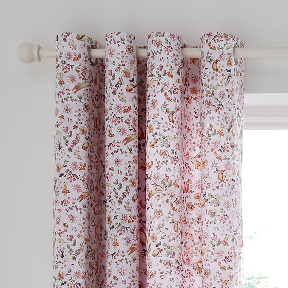 image 1 of Catherine Lansfield Enchanted Butterfly Fully Reversible Eyelet Curtains | Pink