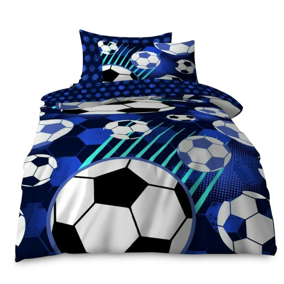 image 1 of VELVETIO Kids Football Fun Duvet Cover Set Printed Beddings Blue | Single