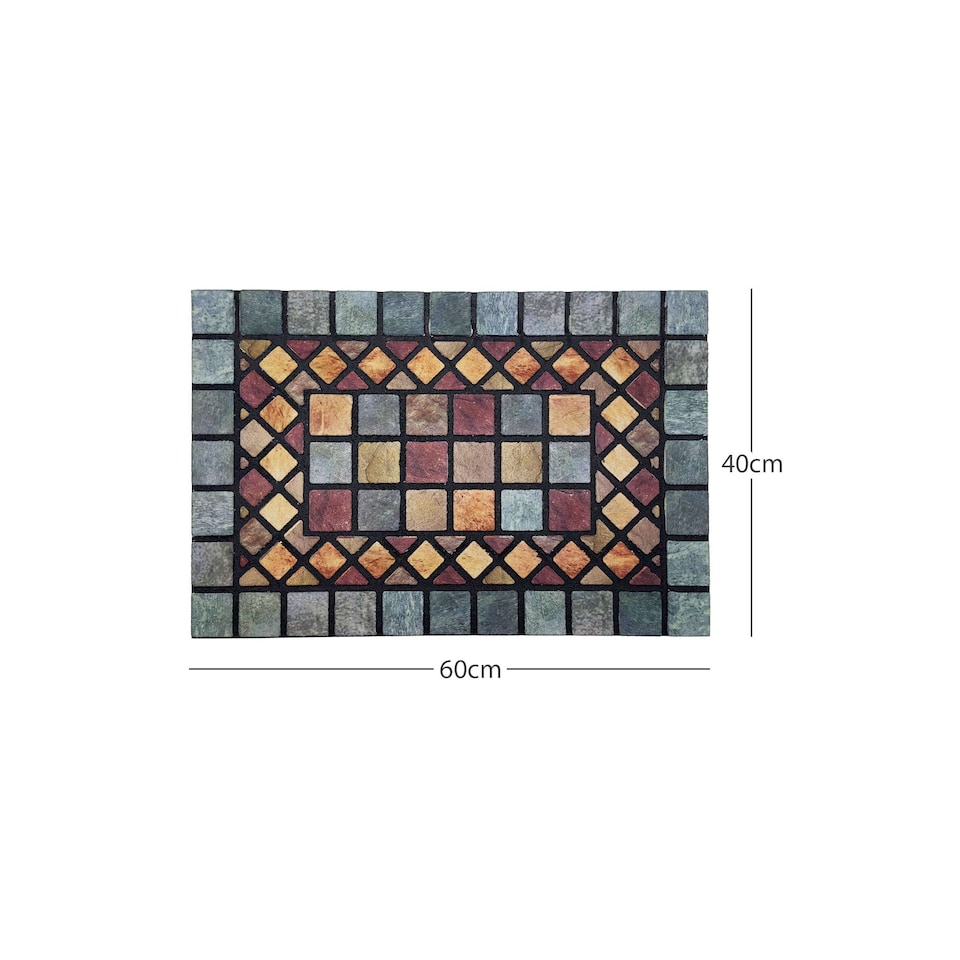 image 1 of Nicoman Rubber Elegant Blue Tile Doormat - 60x40cm