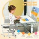 image 3 of HOMCOM Kids Study Desk and Chair Set w/ USB Lamp, Adjustable Height, Blue 