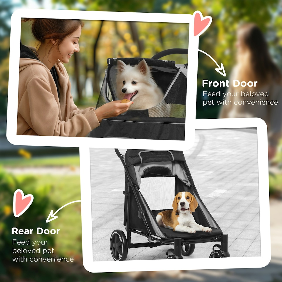 image 1 of PawHut Foldable Dog Carriage w/ Universal Wheels, Shock Absorber - Black