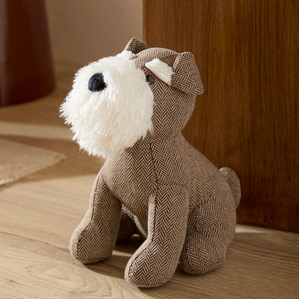 image 1 of Furn Schnauzer Dog Herringbone Door Stop | Brown | Brown | One Size | 1