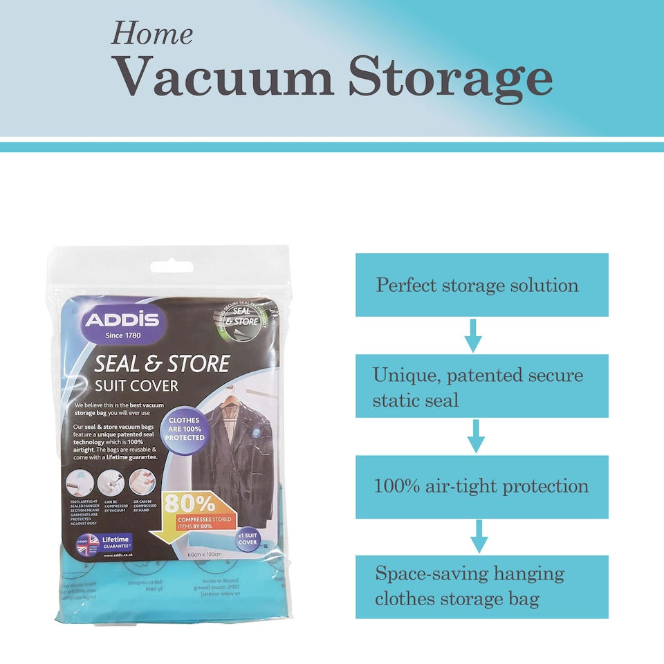 image 1 of Vacuum Storage Hanging Clothes Seal & Store Suit Cover 60 x 100cm Clear Waterproof Space Saving Reusable