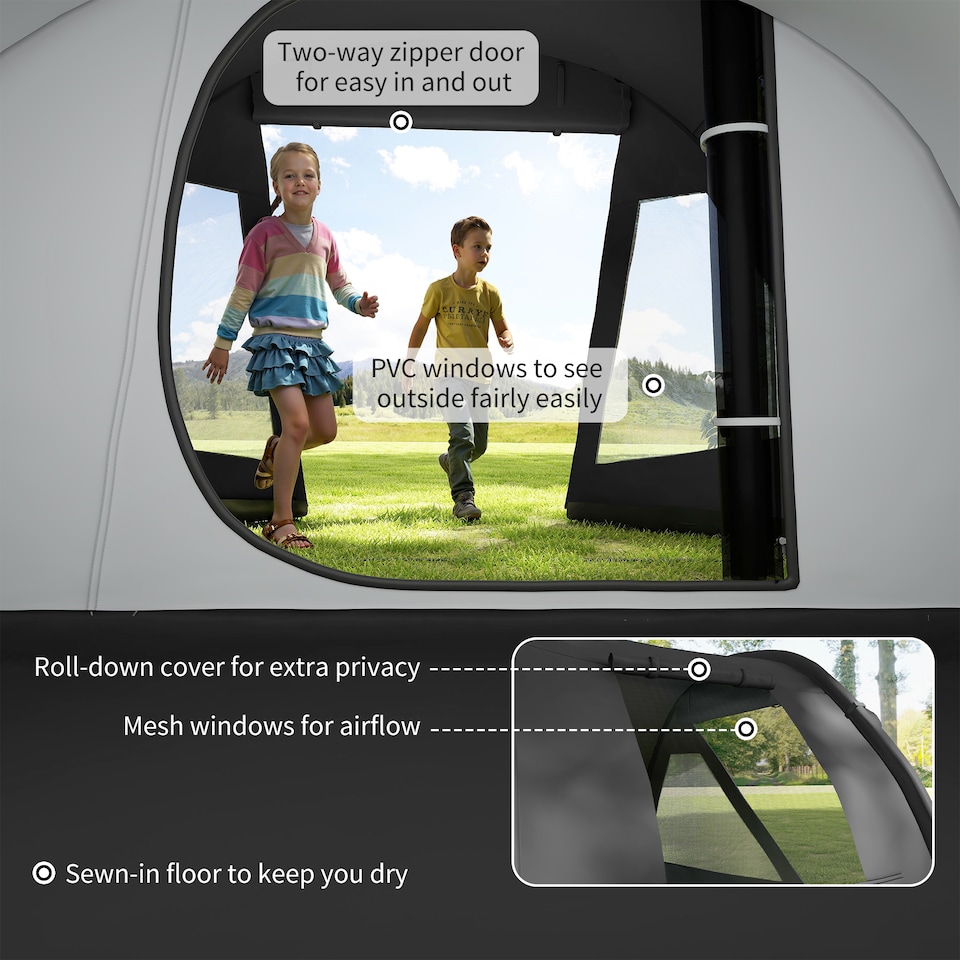 image 1 of Outsunny 3-4 Persons Tunnel Tent, Two Room Camping Tent with Windows, Black