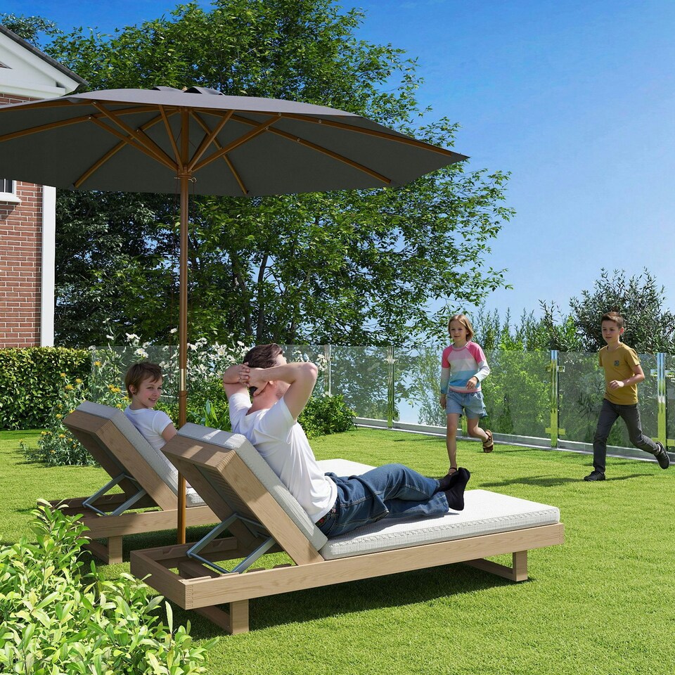 image 1 of Outsunny Wooden Garden Parasol with Rope Pulley Mechanism Grey | Dark Grey