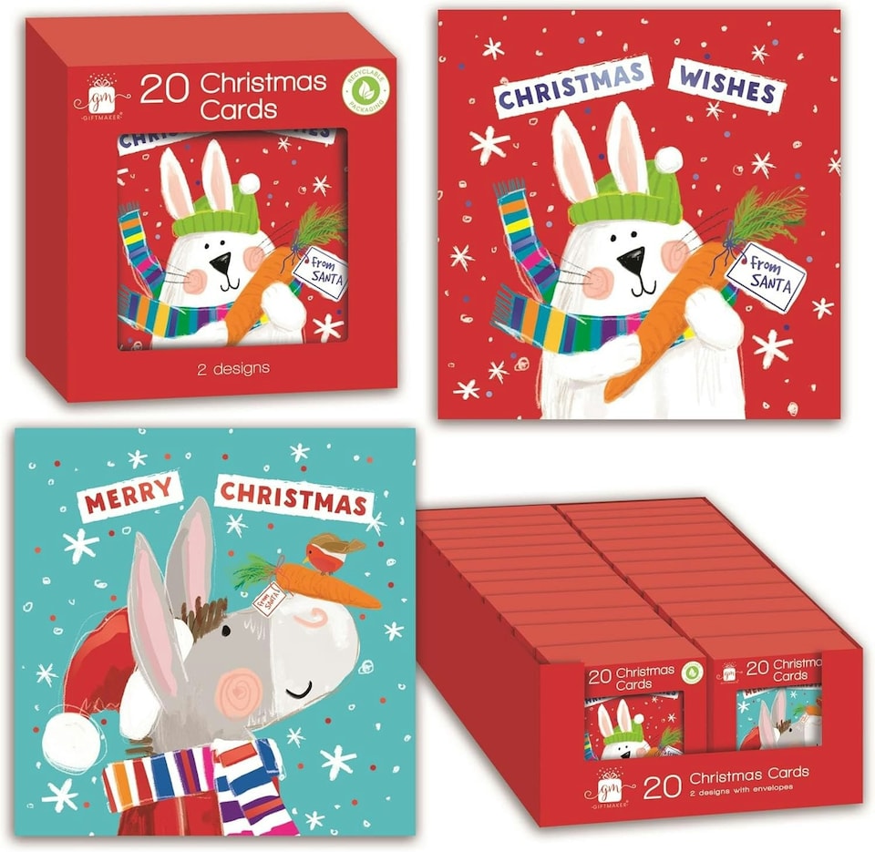 image 1 of Single Pack of 20 Mini Square Cute Design Christmas Cards