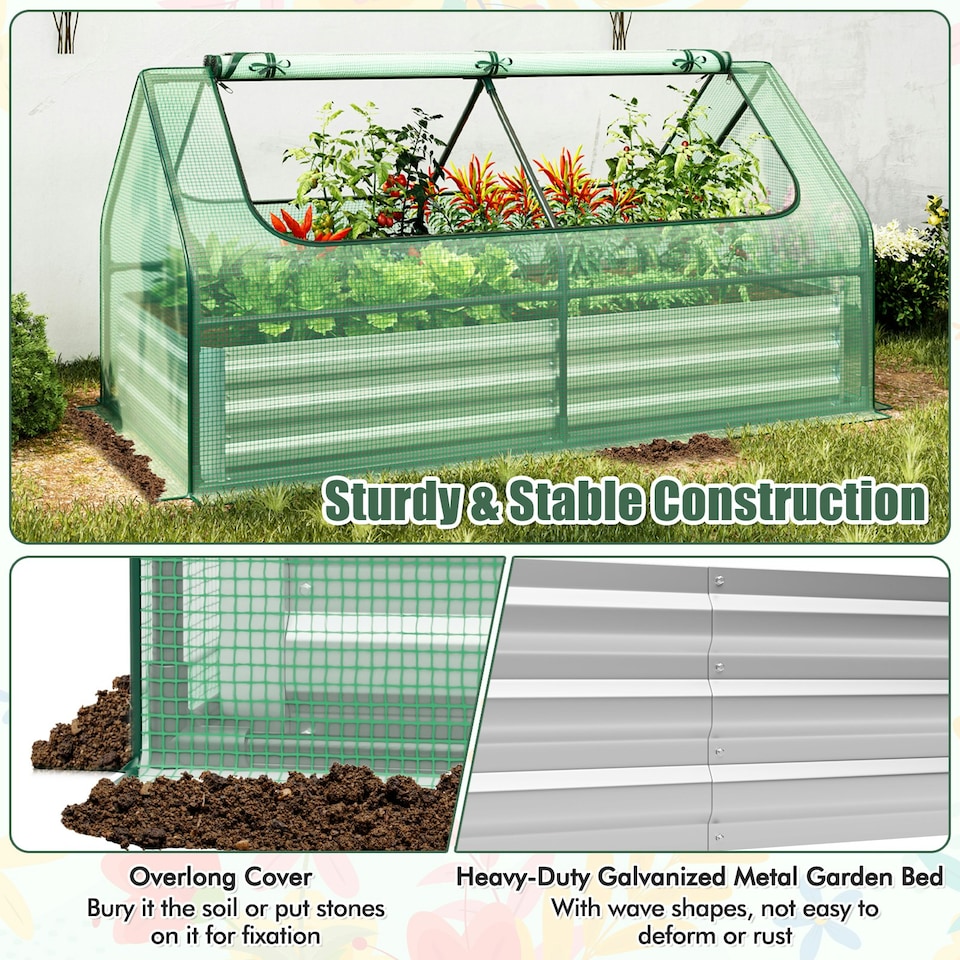 image 1 of COSTWAY Raised Garden Bed with Greenhouse Cover Silver