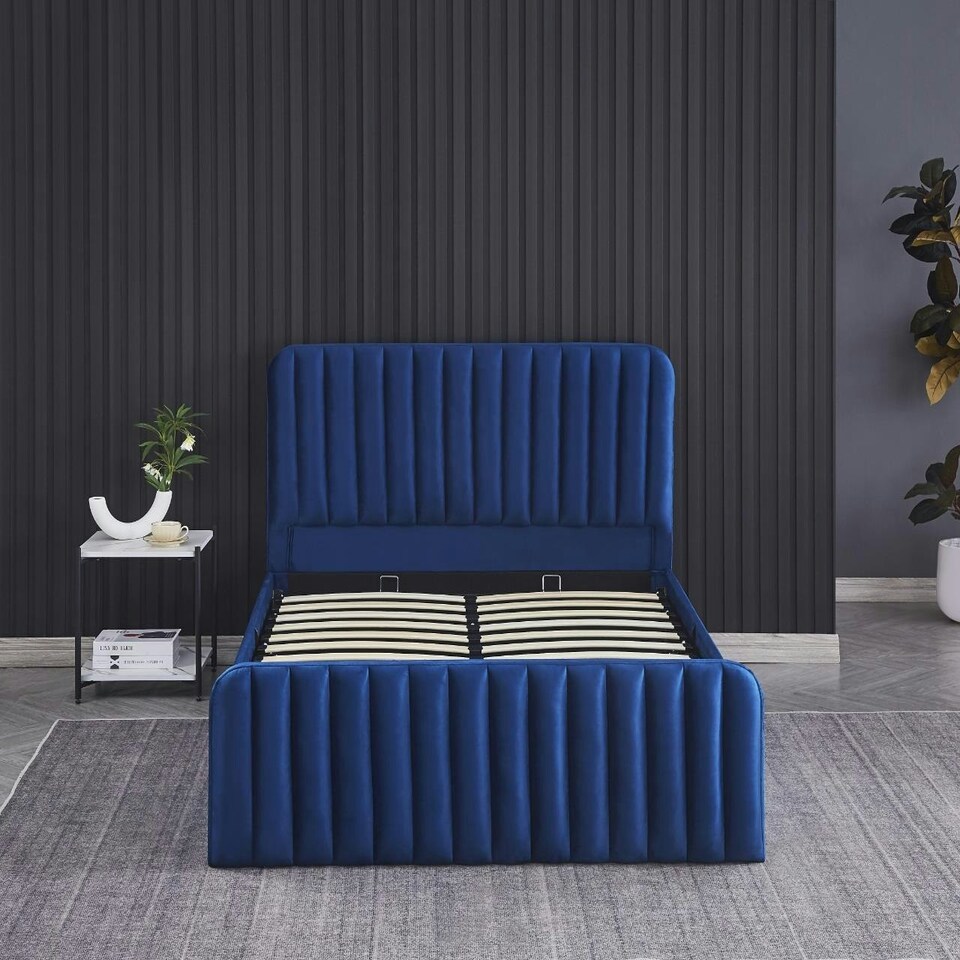 image 1 of Ottoman Storage Bed blue 4ft Double velvet bed gas lift up Storage Bed bedroom furniture