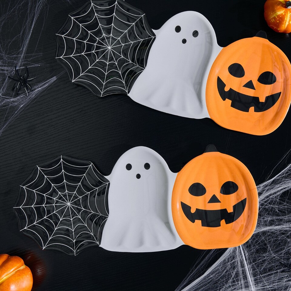 image 1 of OHS 2 Pack Large Halloween Melamine Serving Platters Collection Festive Party Trays