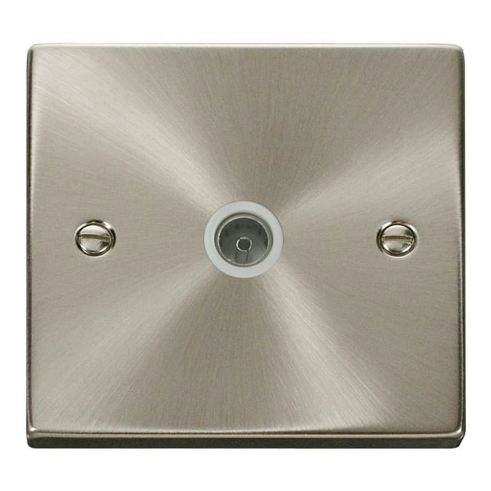 image 1 of SE HOME Satin / Brushed Chrome 1 Gang Single Coaxial TV Socket White | Satin Chrome