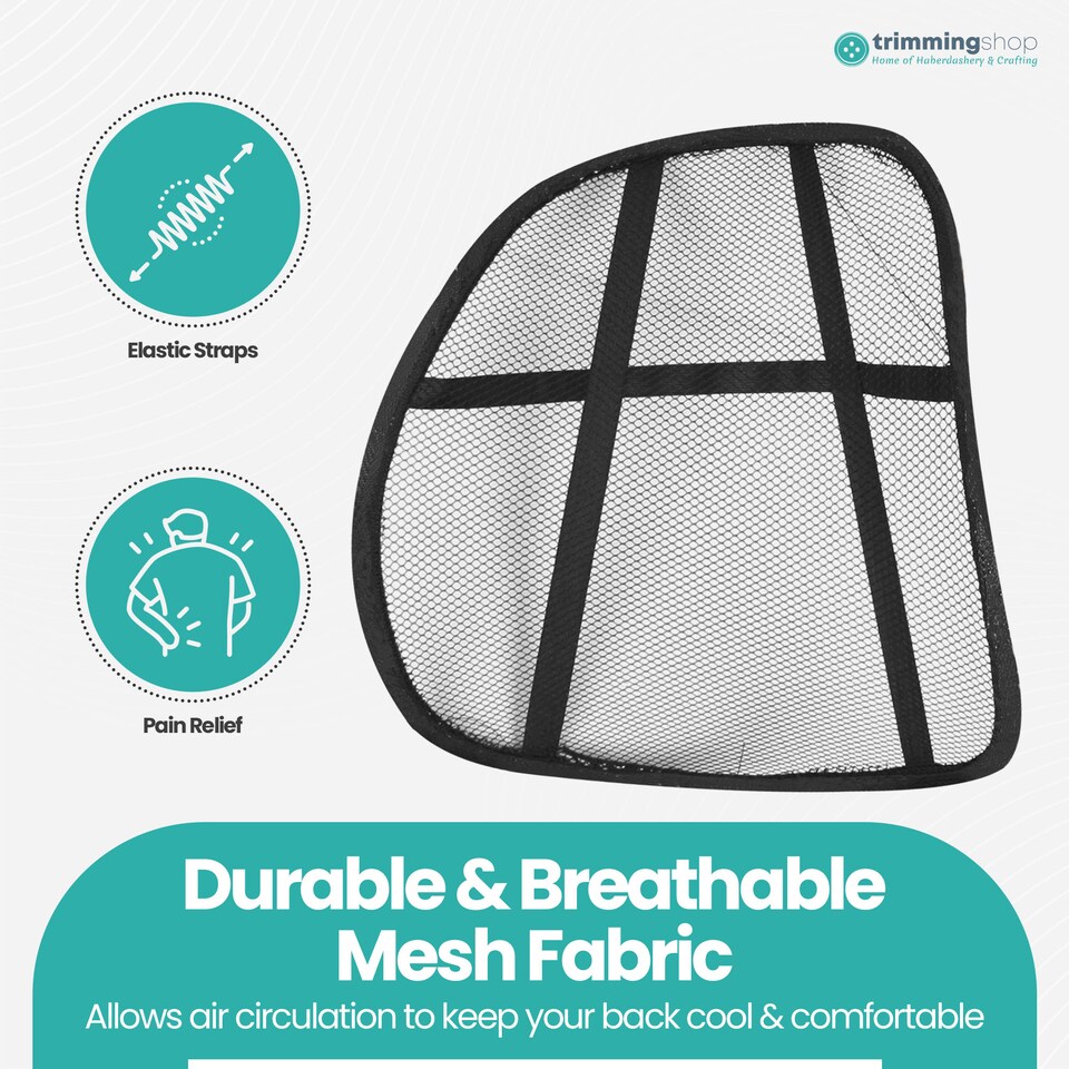 image 1 of Black Mesh Lumber Back Support for Office Chair & Car Seat With Air Flow