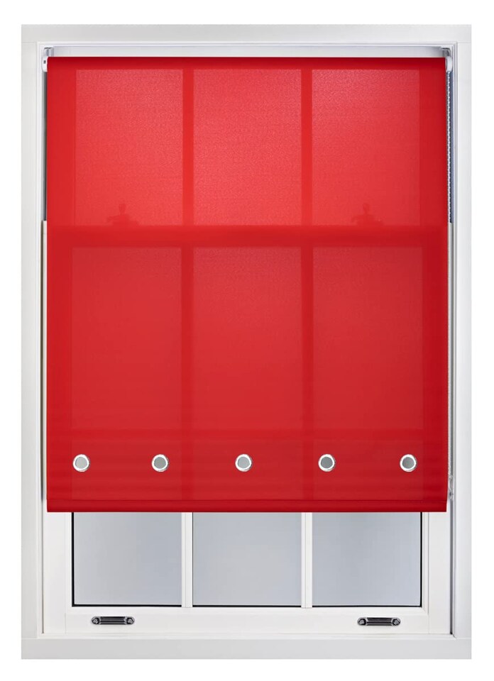 image 1 of FURNISHED Roller Blinds Daylight Round Eyelet Light Filtering Easy Fit Trimmable Window Blind | Red | Red | (W) 195cm x (L) 165cm