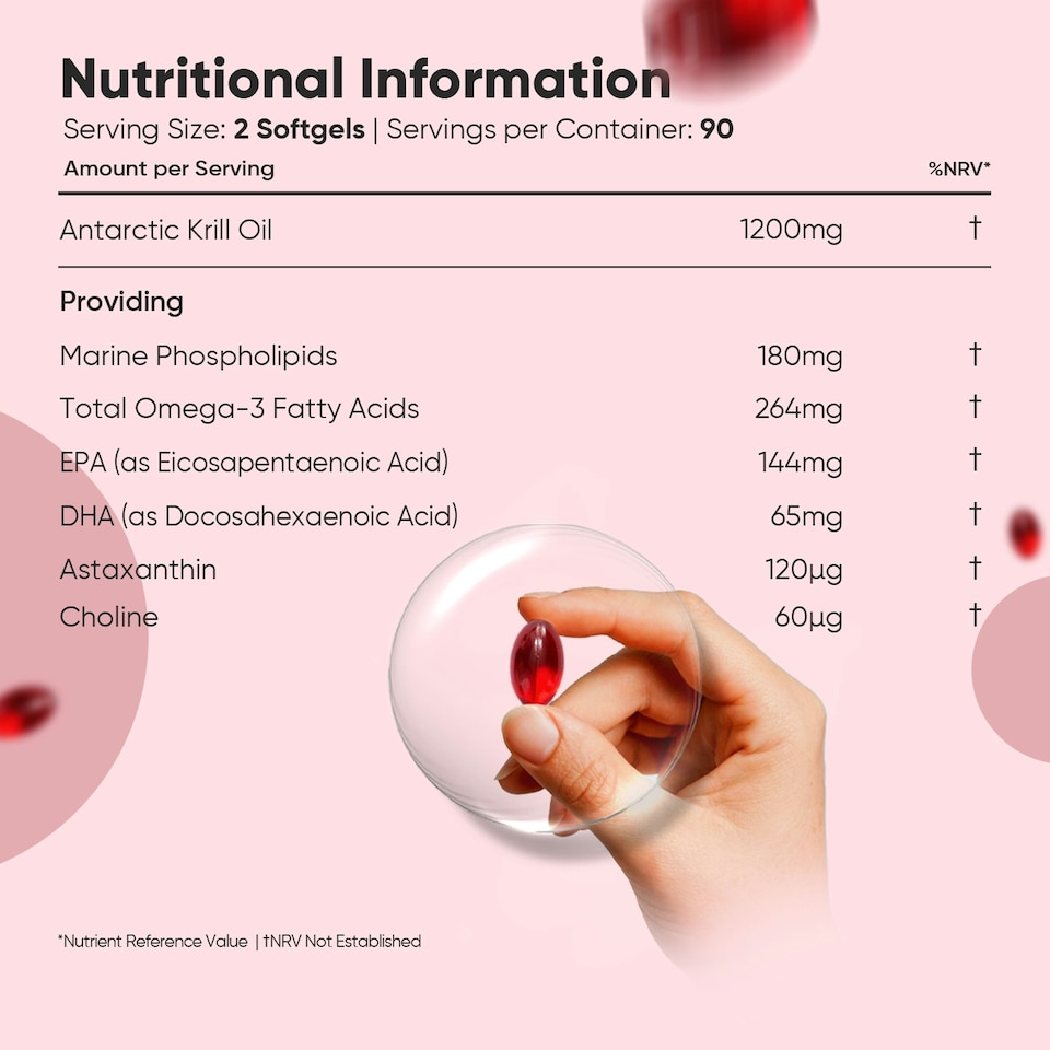 image 1 of Antarctic Krill Oil - 180 Softgels (3 Months) - EPA, DHA, Astaxanthin