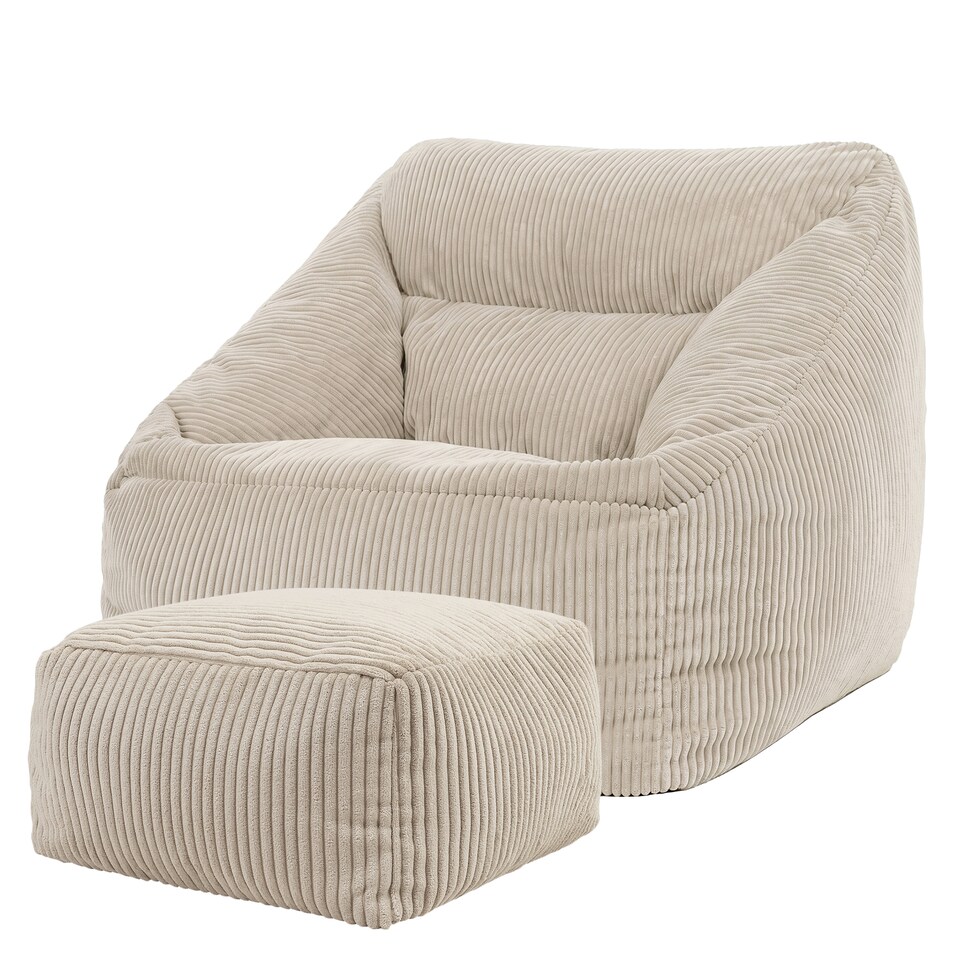 image 1 of Natalia Large Beanbag and Pouffe Set Corduroy Natural Beige | Cream | Natural | XL | 2
