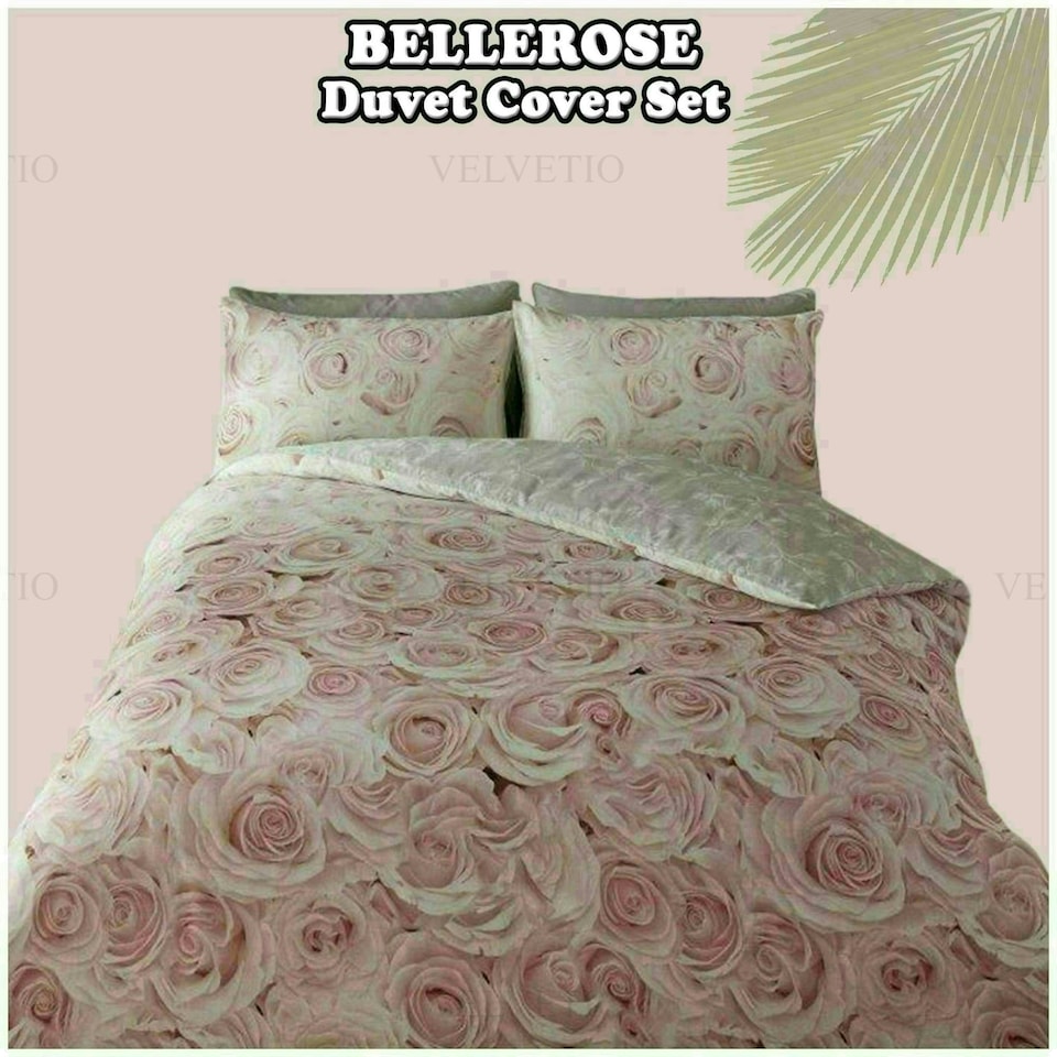 image 1 of VELVETIO Bellerose Floral Printed Duvet Cover Set Rebersible Polycotton Beddings Green | Duck Egg | Double