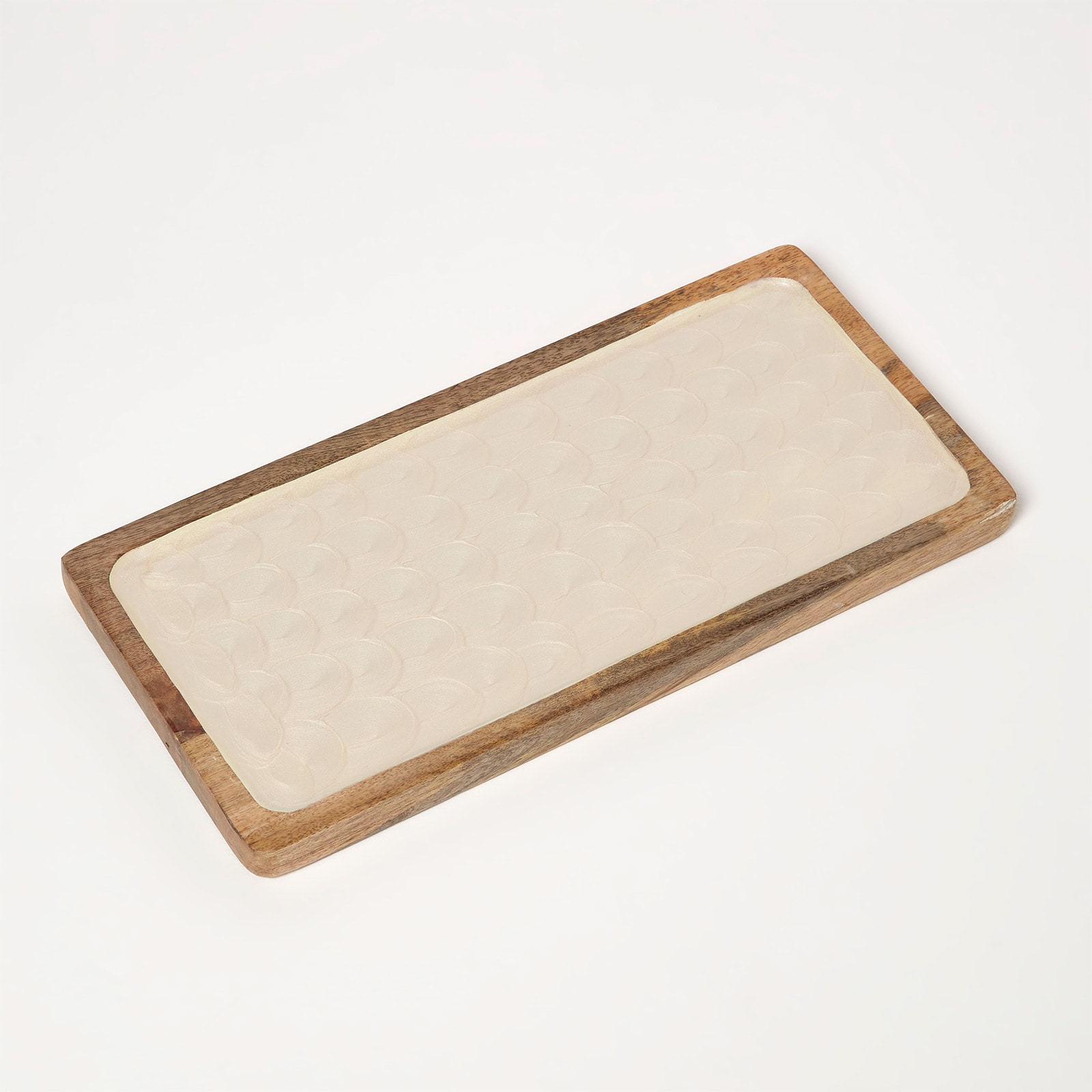 Homescapes Capiz Style Enamel & Mango Wood Serving Tray in Cream
