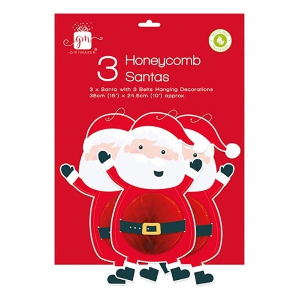 Santa Claus Christmas Honeycomb Paper Hanging Decorations 38cm - Pack of 3
