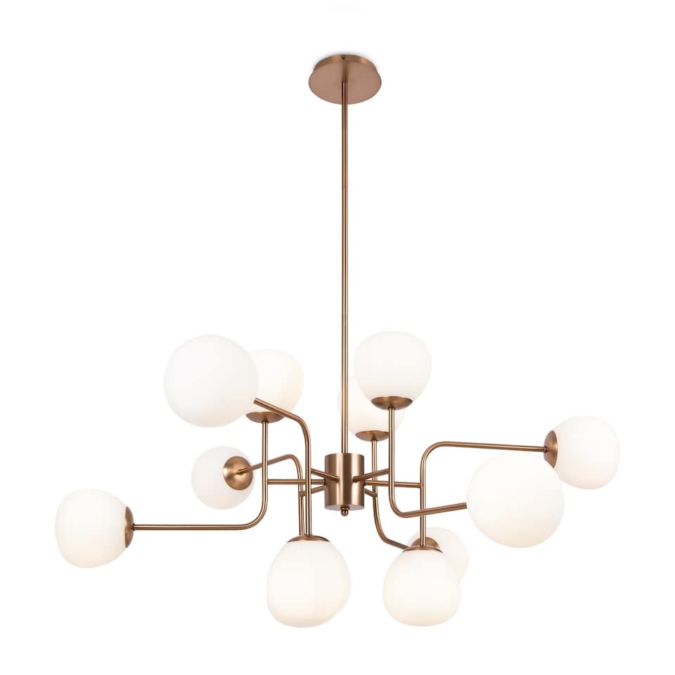 image 1 of Erich Modern Multi Arm Pendant Ceiling Light Gold 12xE14 White Shade