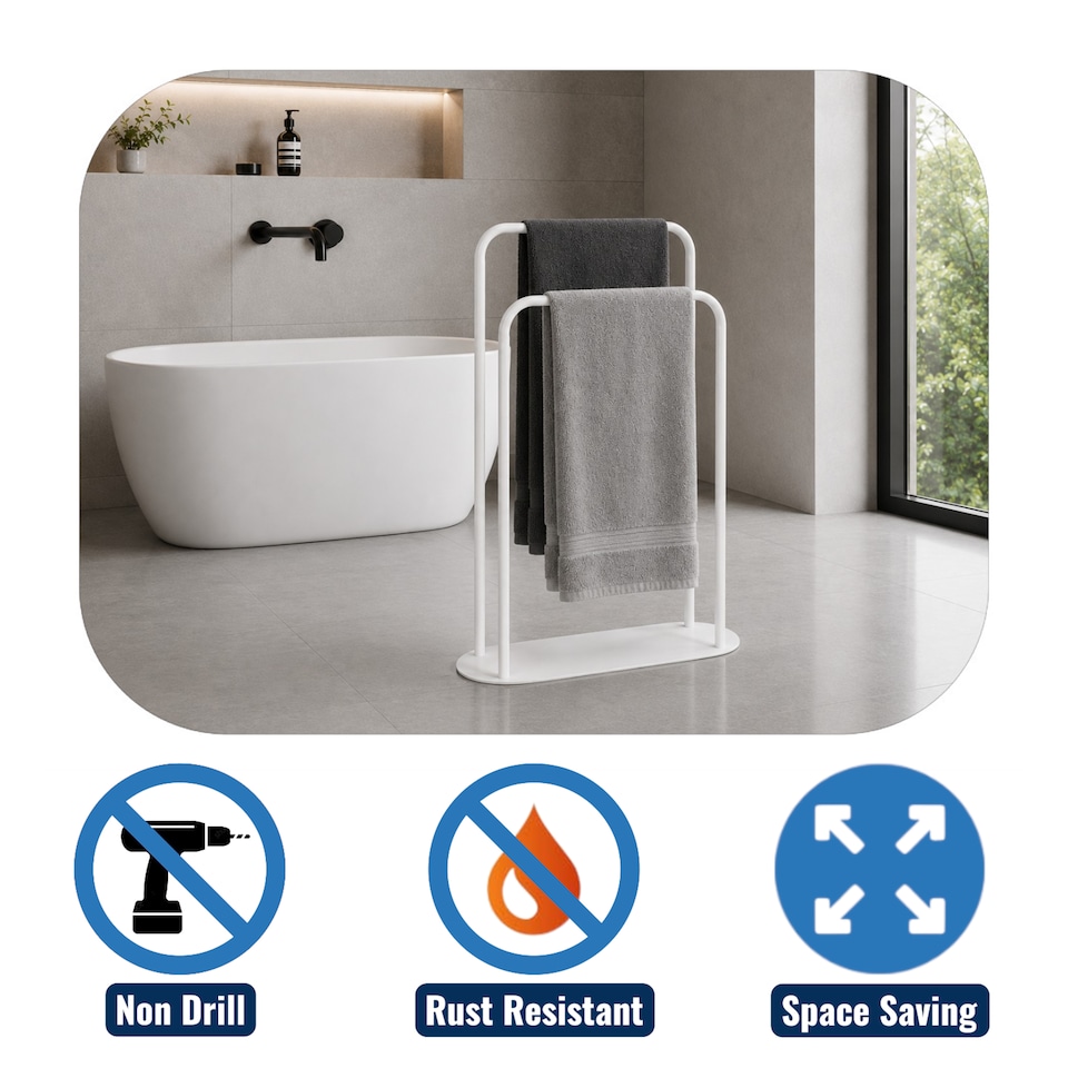 image 1 of Showerdrape Aspen Freestanding White Towel Storage Stand | White | 1