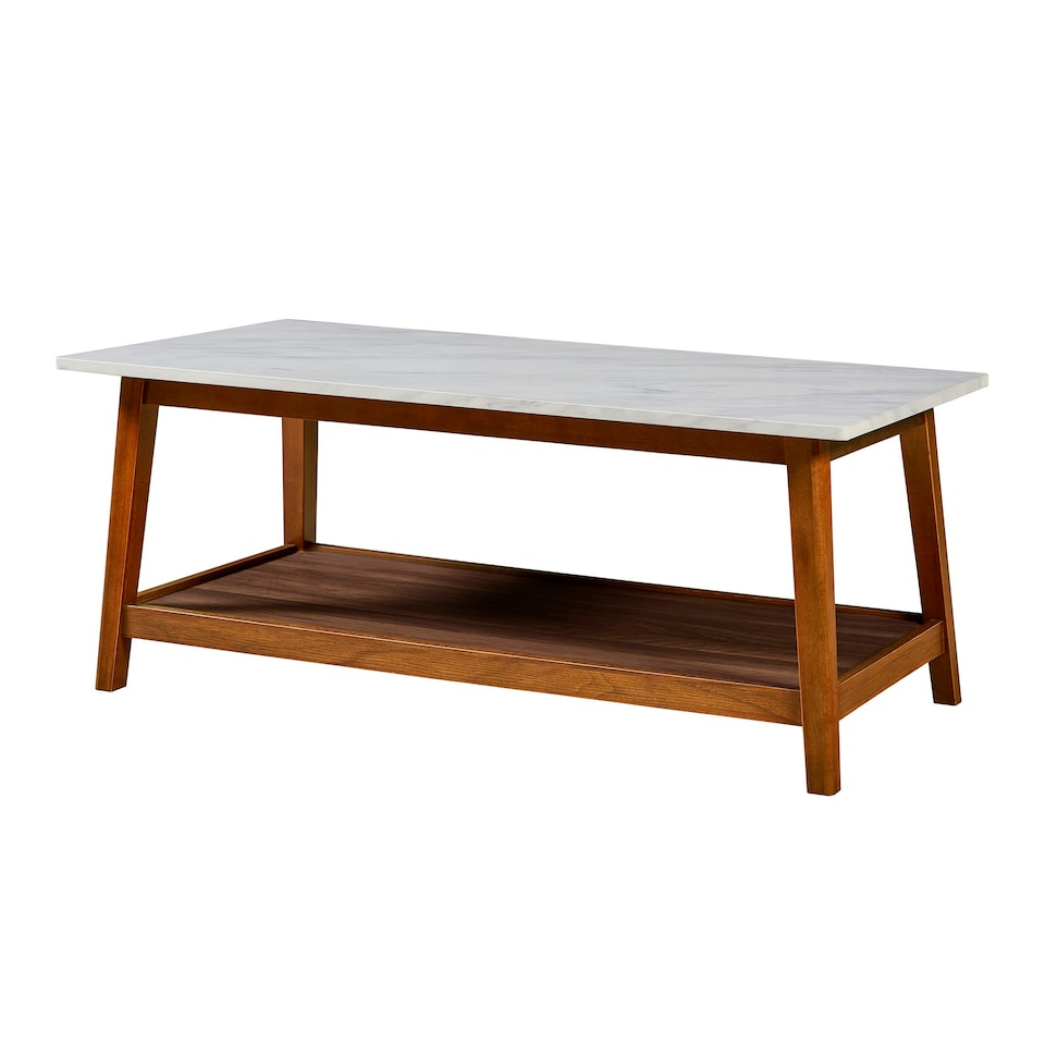 image 1 of Teamson Home Wooden Coffee Table Faux Marble Finish Modern Design