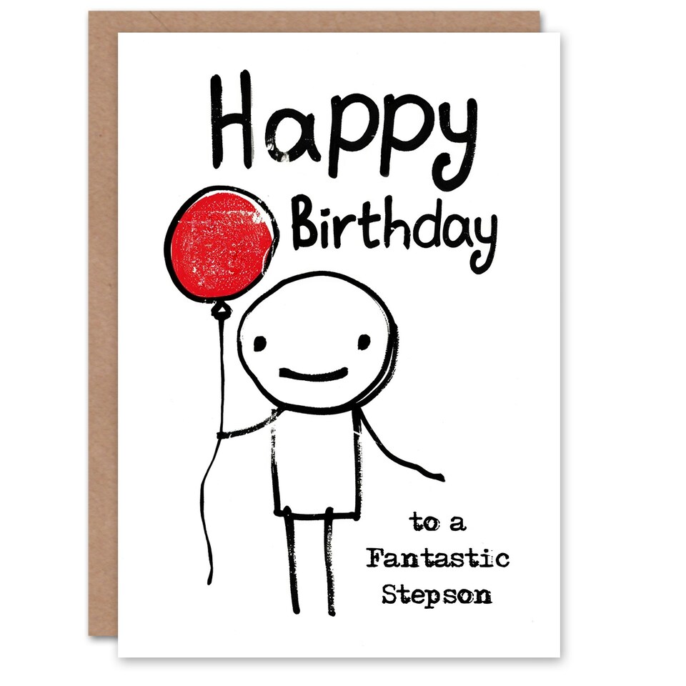 image 1 of Fantastic Step Son Stick Man Red Balloon Birthday Card